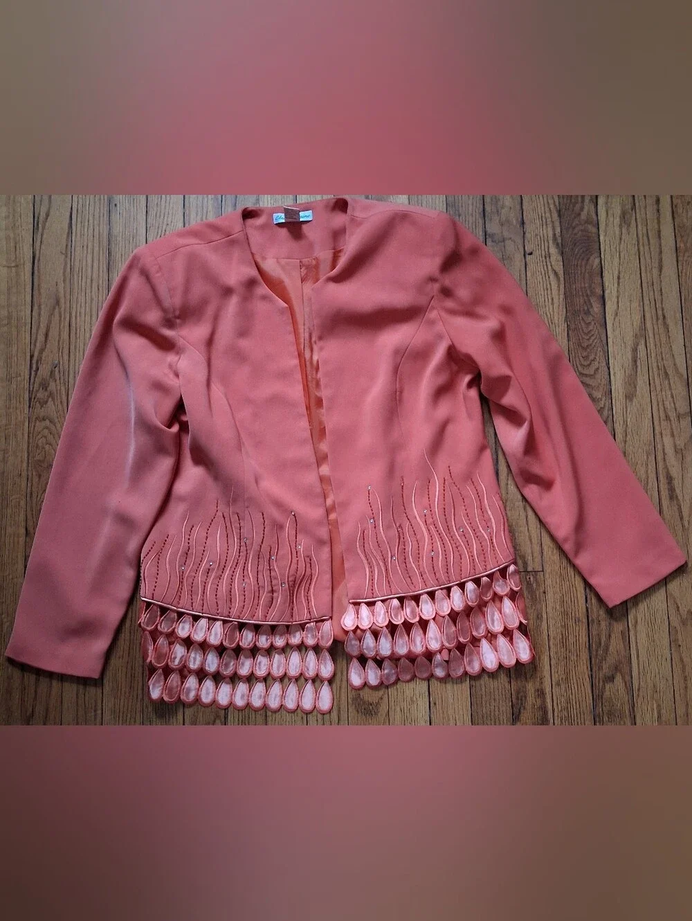 Elsa Loraine - Women's Vintage Coral/Peach Open Front Blazer Jacket. Size 18